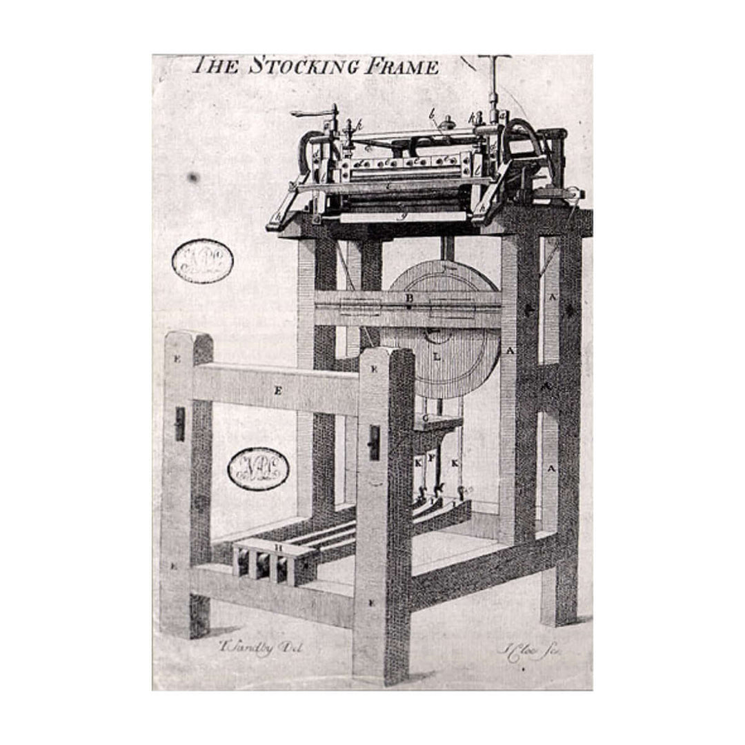 Image représentant une des premières machines à tricoter.