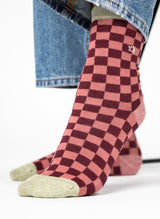 Chaussettes à Carreaux - Bordeaux & Rose