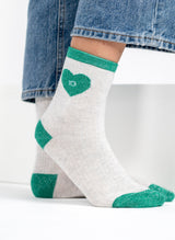Chaussettes Cœur Pailleté - Blanc & Vert