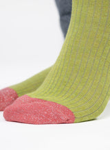 Chaussettes Cœur Pailleté - Vert Olive & Rose
