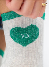 Chaussettes Cœur Pailleté - Blanc & Vert