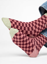 Chaussettes à Carreaux - Bordeaux & Rose