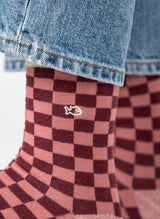 Chaussettes à Carreaux - Bordeaux & Rose