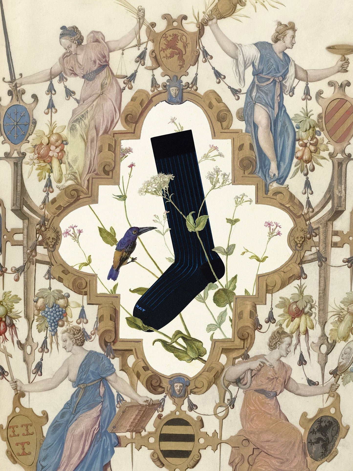 Le Bar a Chaussettes - Chaussettes Fil d'Ecosse Noires Rayures Bleues