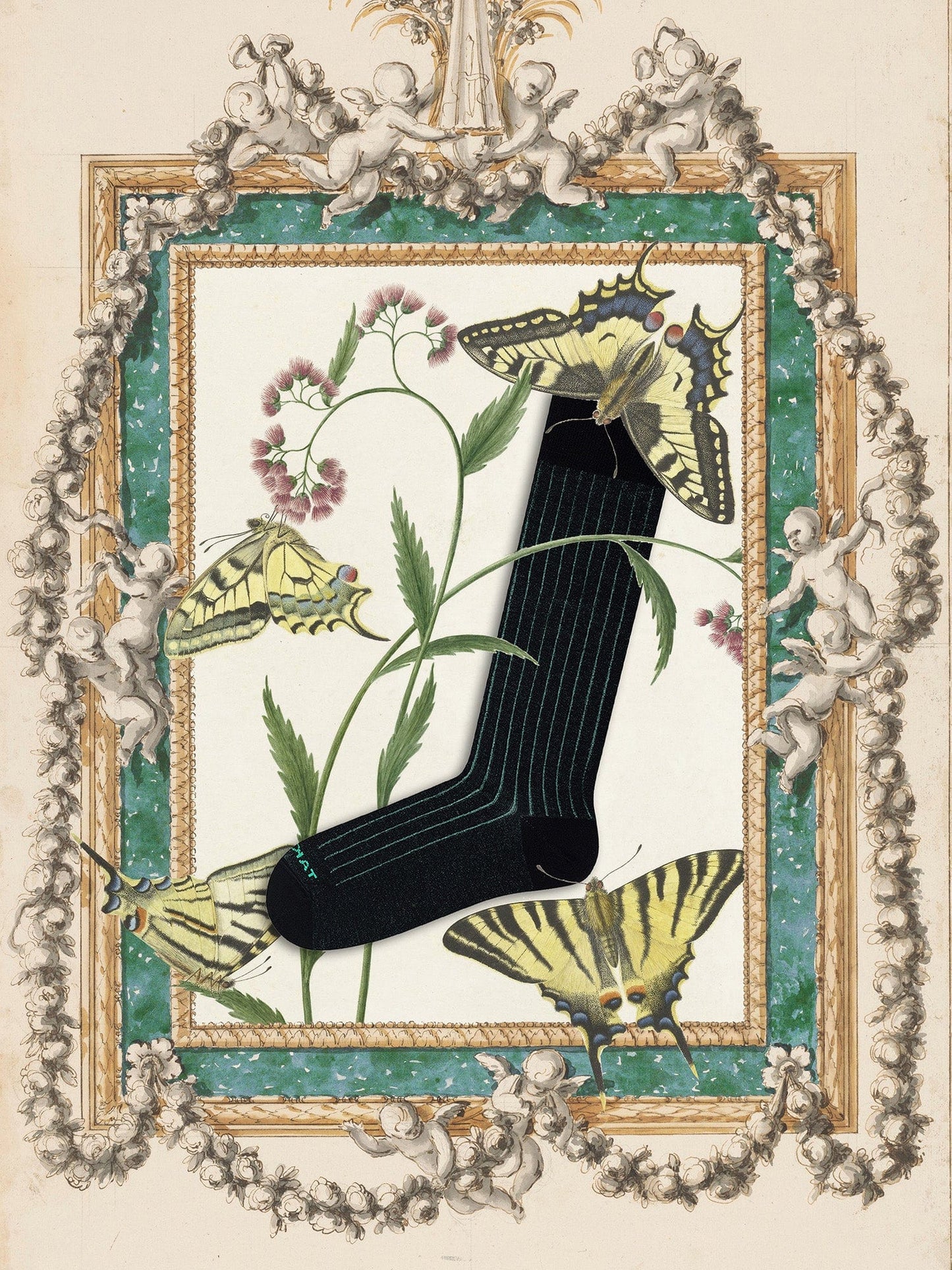 Le Bar a Chaussettes - Chaussettes Fil d'Ecosse Noires Rayures Vertes