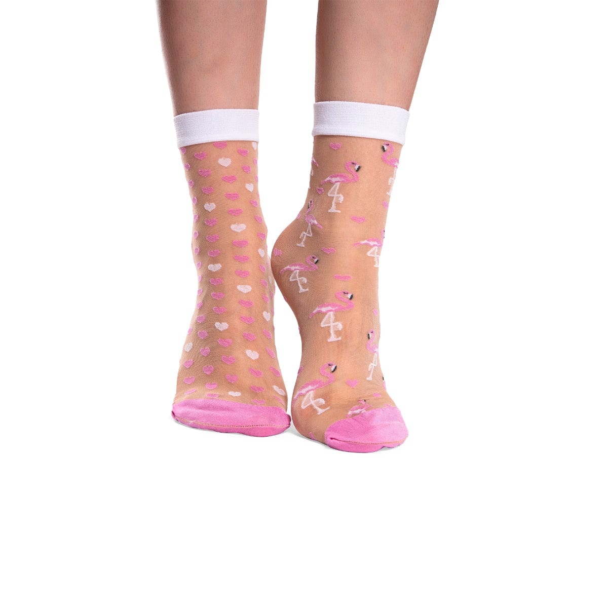 Le Bar a Chaussettes - Copie de Chaussettes Nylon Cœurs et Flamants Roses