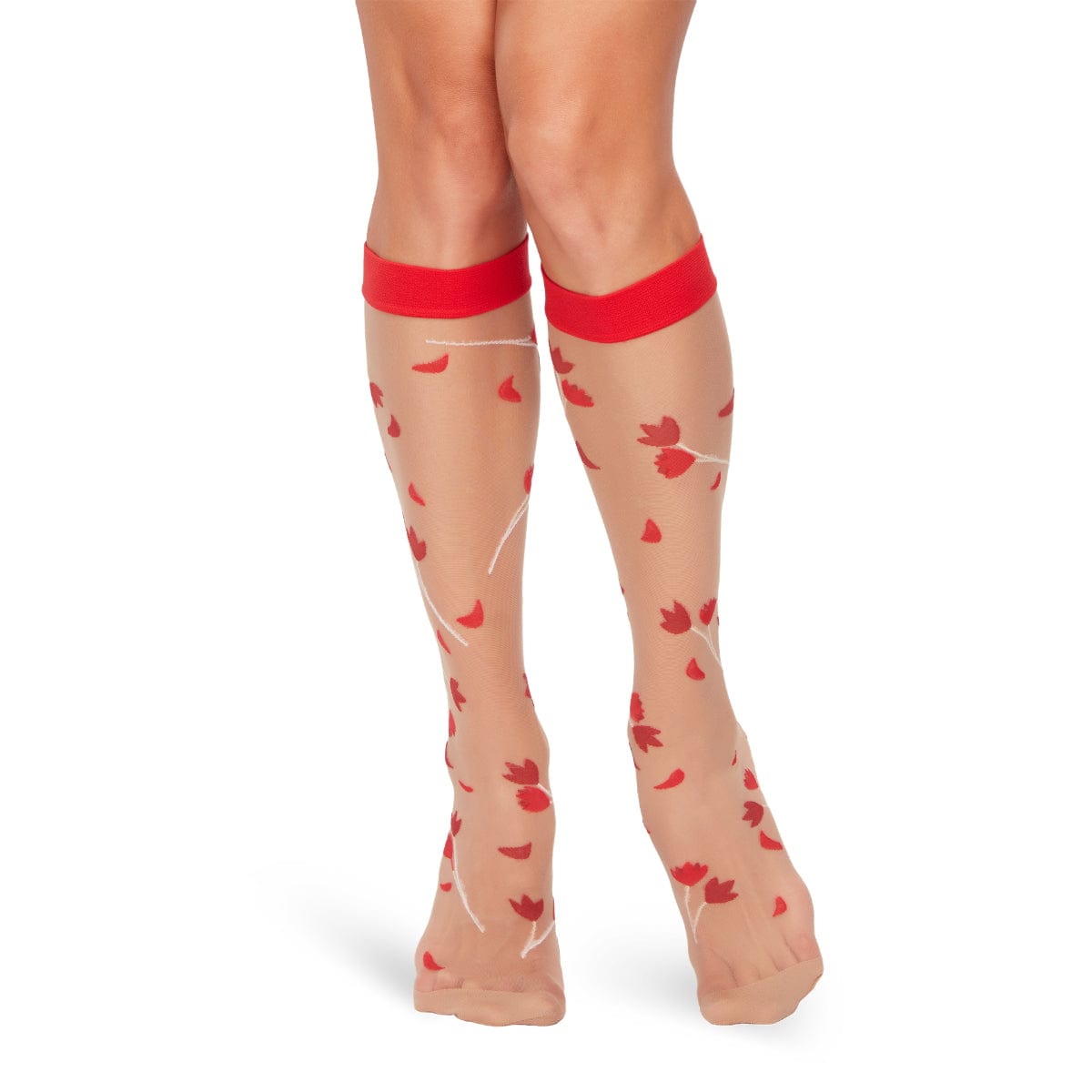 Le Bar a Chaussettes - Mi-Bas Nylon Fleurs Rouges