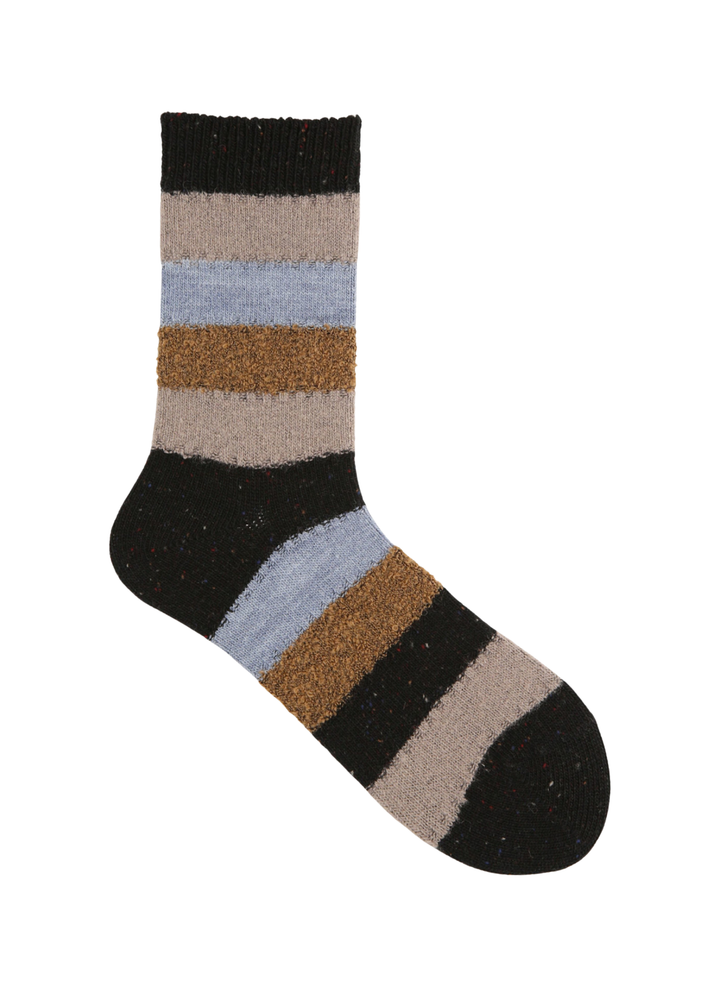 Socquettes Laine Rayures Chinées - Noir et Bleu - Tabio