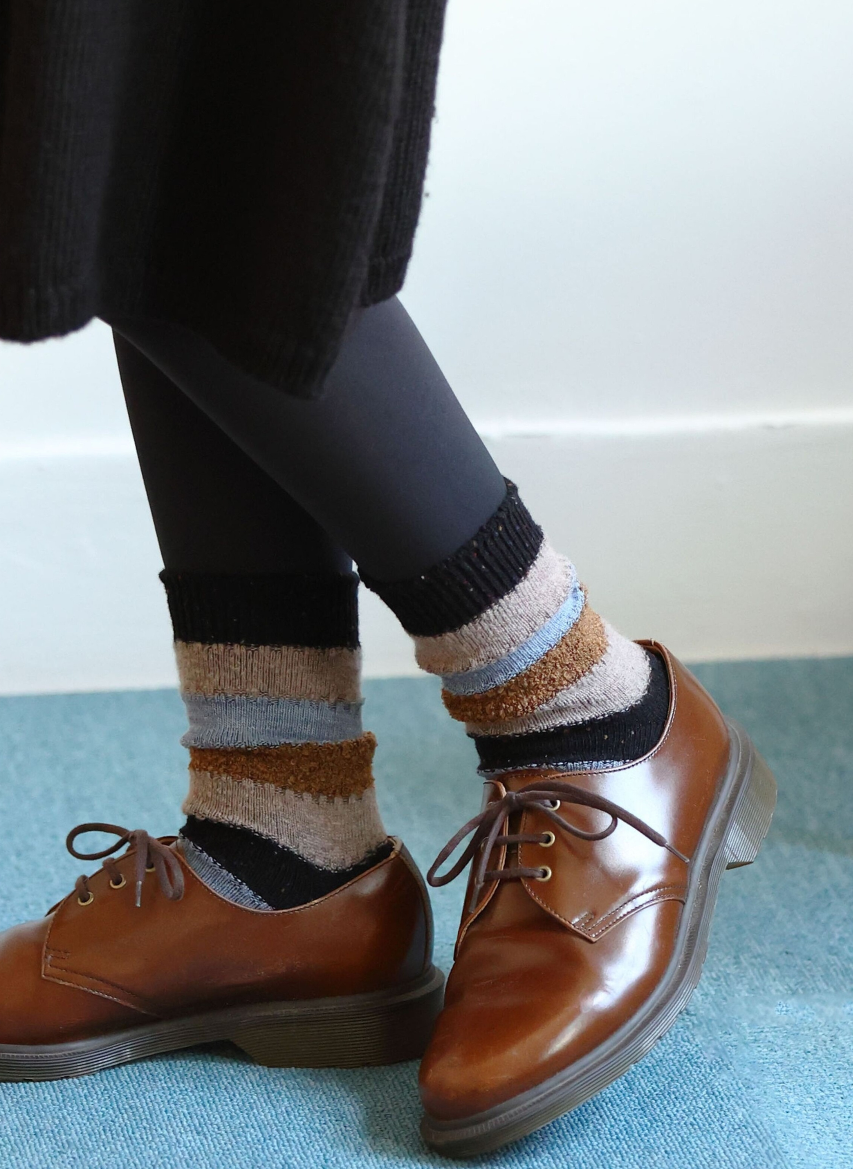 Socquettes Laine Rayures Chinées - Noir et Bleu