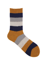 Socquettes Laine Rayures Chinées - Moutarde et Bleu