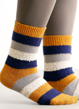 Socquettes Laine Rayures Chinées - Moutarde et Bleu