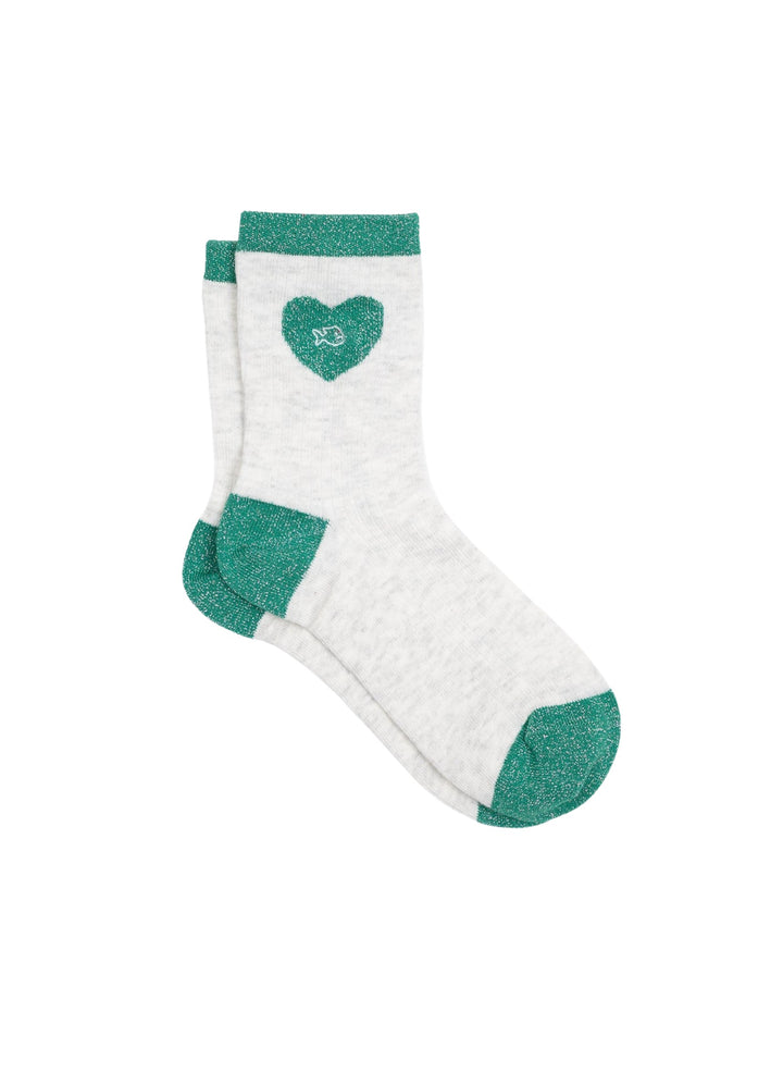 Chaussettes Cœur Pailleté - Blanc & Vert - BILLYBELT