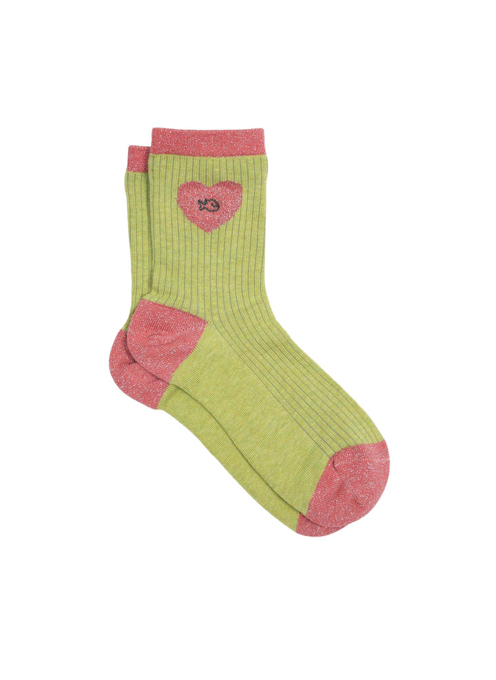 Chaussettes Cœur Pailleté - Vert Olive & Rose - BILLYBELT
