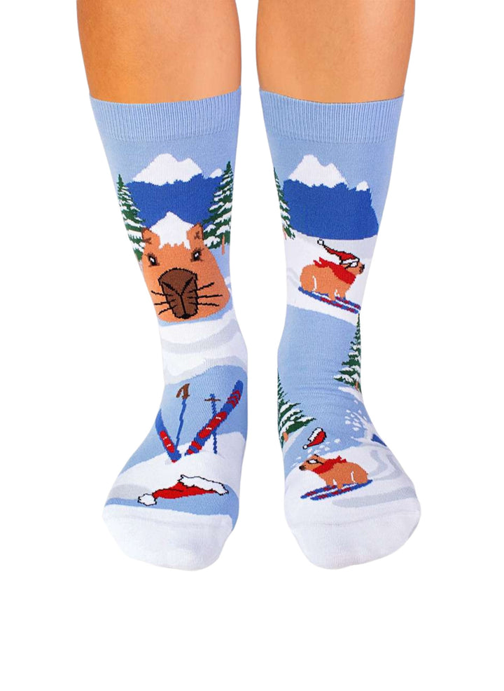 Chaussettes Arty Georges le Capybara au Ski - Pirin Hill
