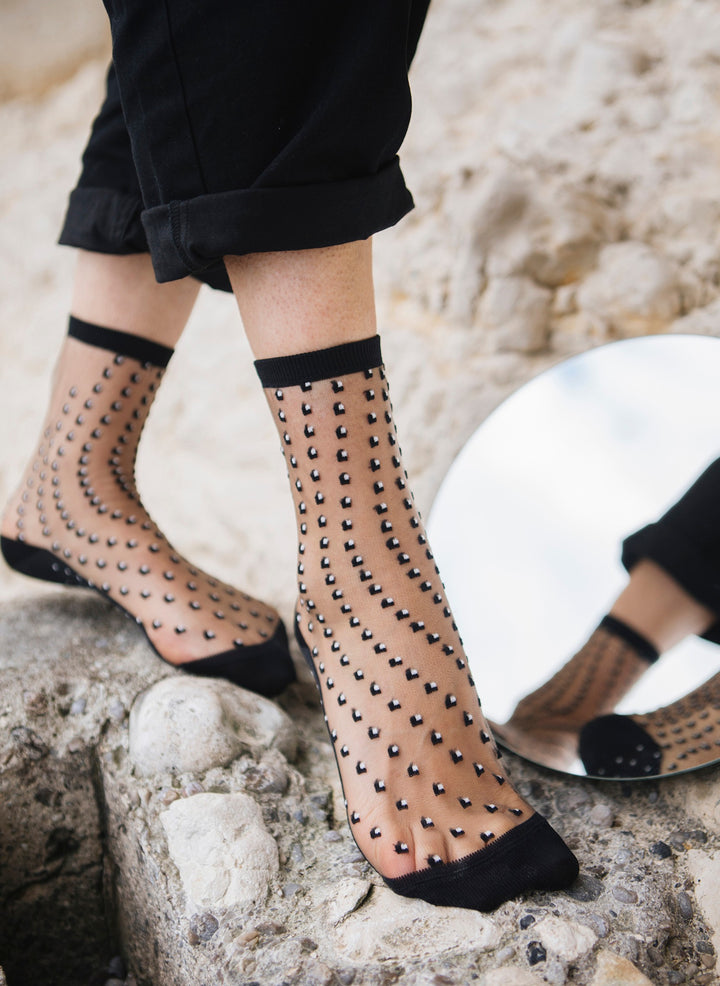 Chaussettes Transparentes à Pois Crescent Dunes Black - Atelier St Eustache