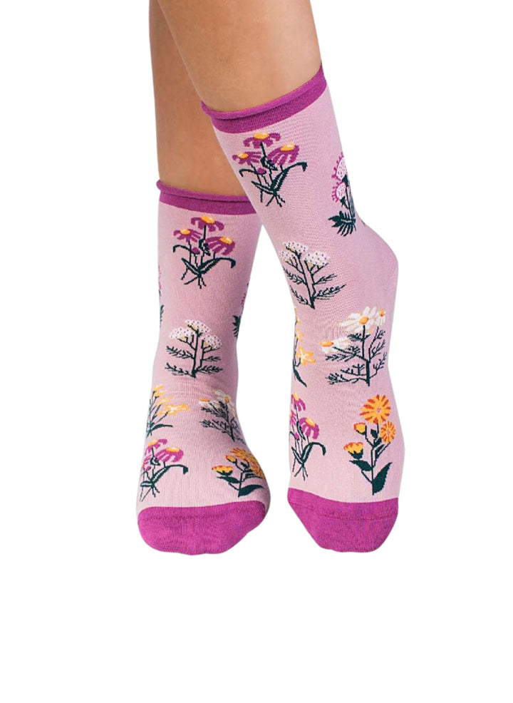 Chaussettes Coton Bio Fleurs & Herbes - Roses - Pirin Hill