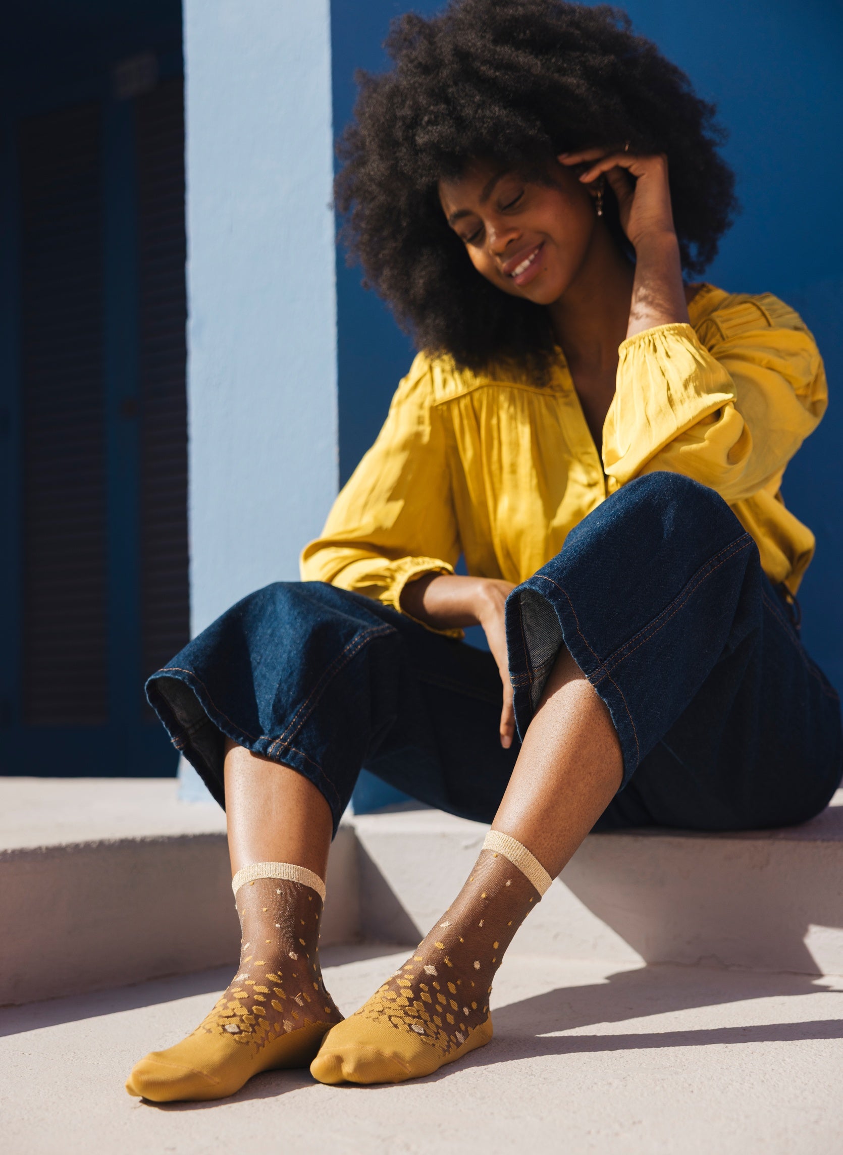 Chaussettes Transparentes à Pois NakaMeguro Ocre - Photo 5