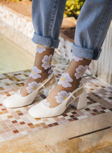 Chaussettes Transparentes à Fleurs Murano Crème - Photo 2