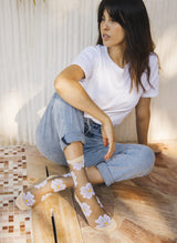 Chaussettes Transparentes à Fleurs Murano Crème - Photo 5