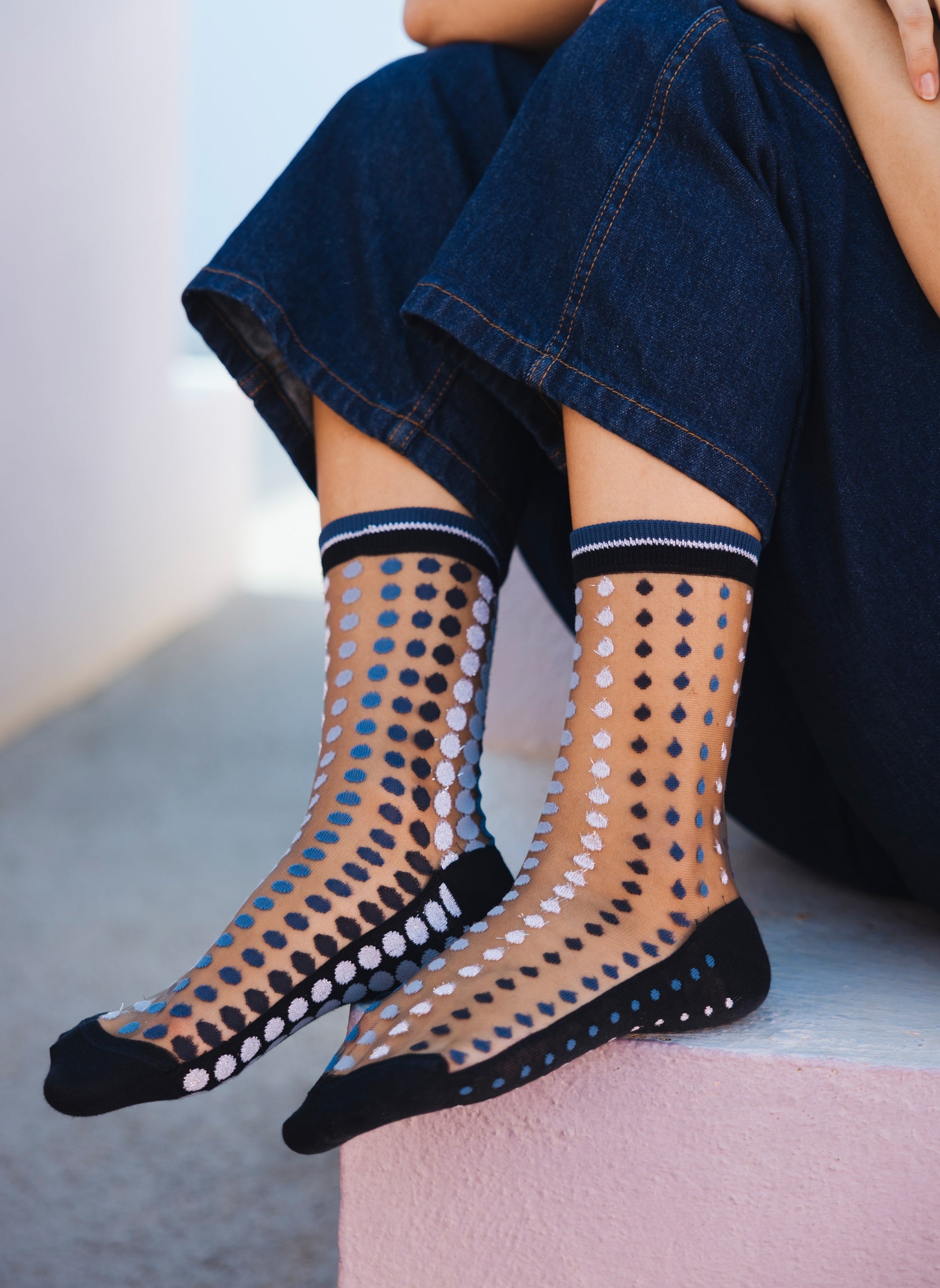 Chaussettes Transparentes Vetrata Bleue - Photo 1