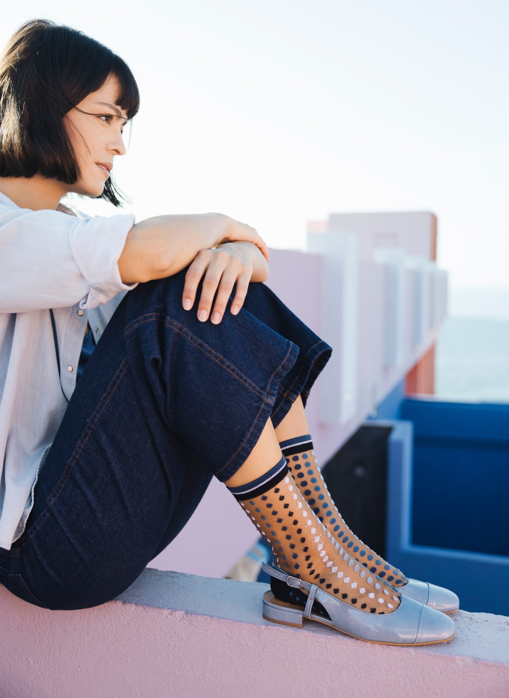 Chaussettes Transparentes Vetrata Bleue - Photo 4