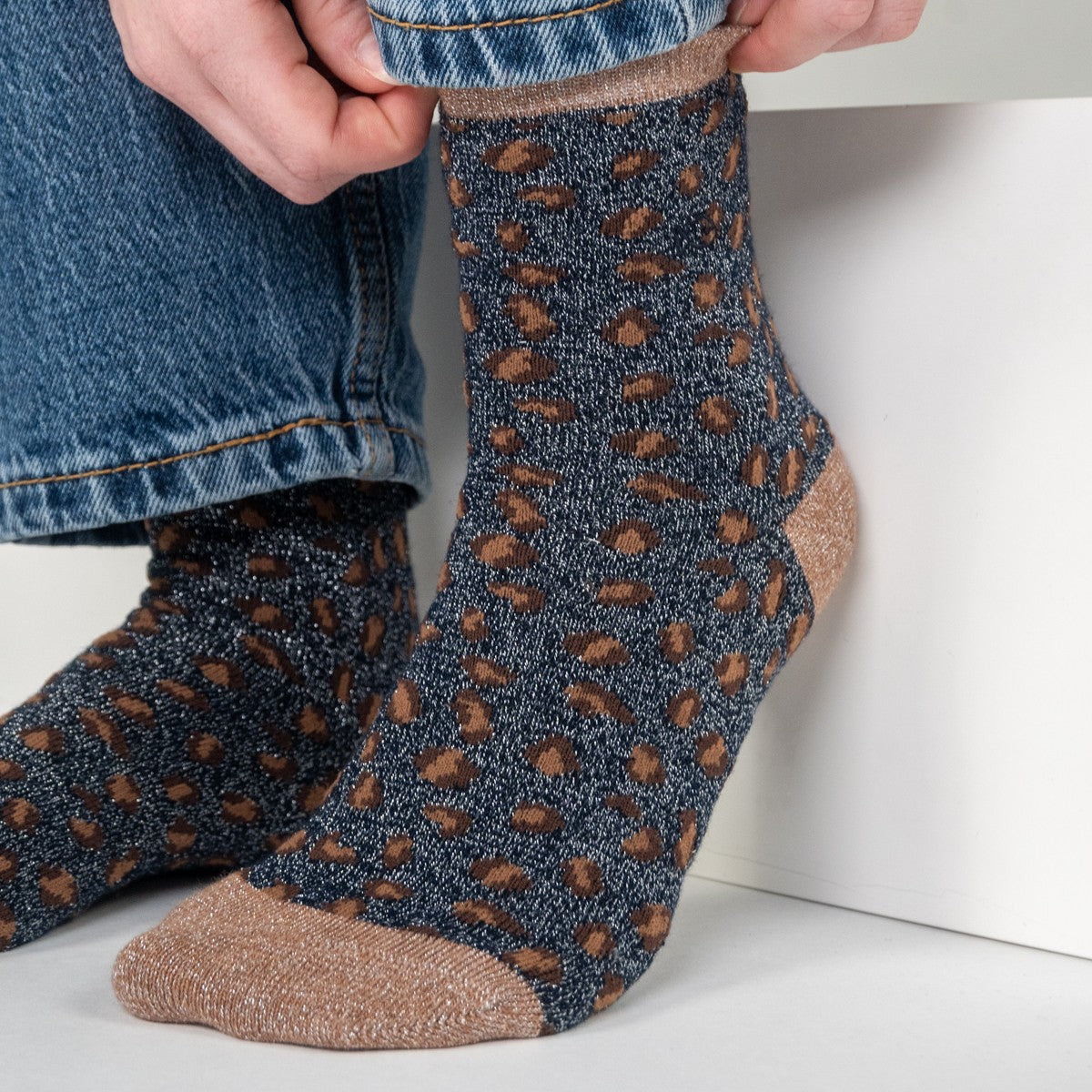 Chaussettes à Paillettes Léopard - Marine