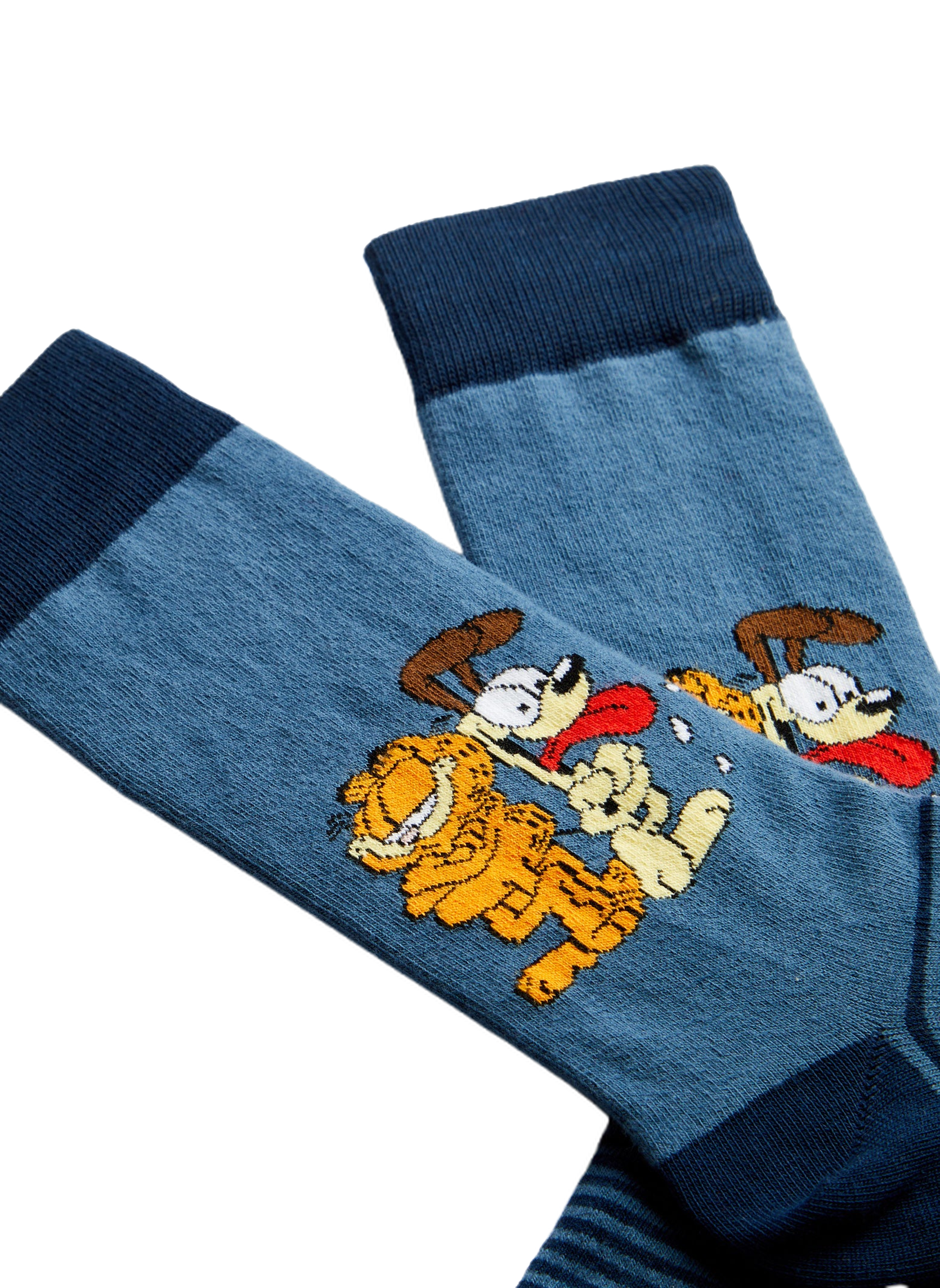Chaussettes Garfield et Odie bleues portées - BeSocks