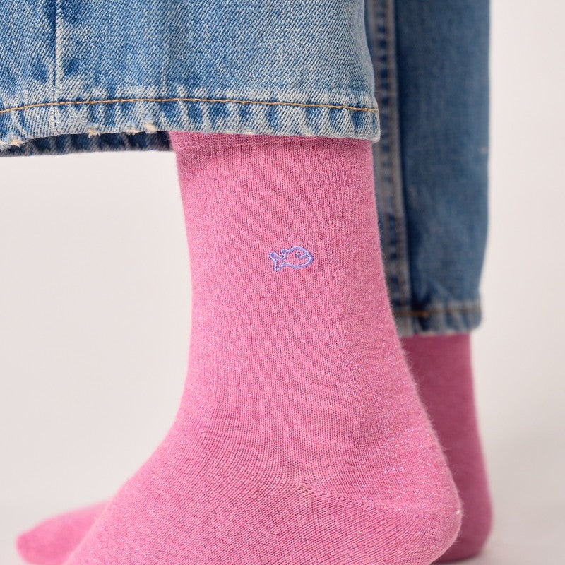 Chaussettes à Paillettes Unies - Rose - BILLYBELT