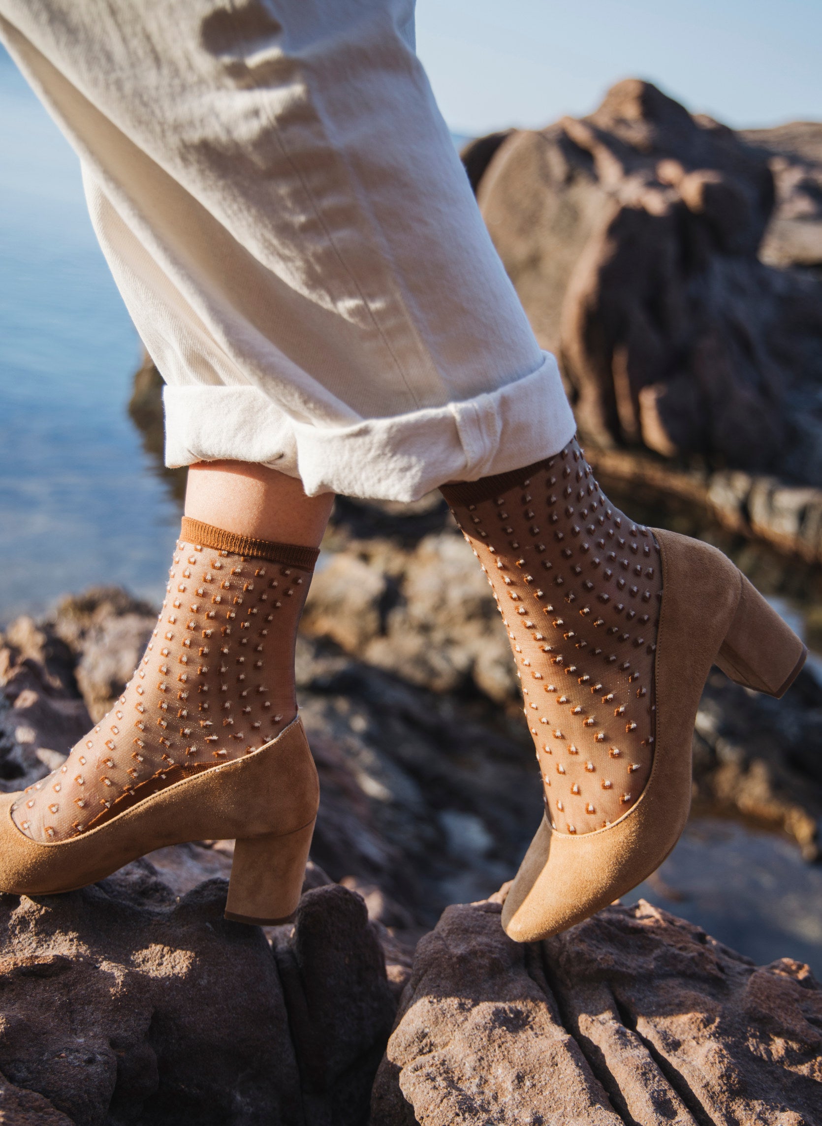 Chaussettes Transparentes à Pois Crescent Dunes Brune