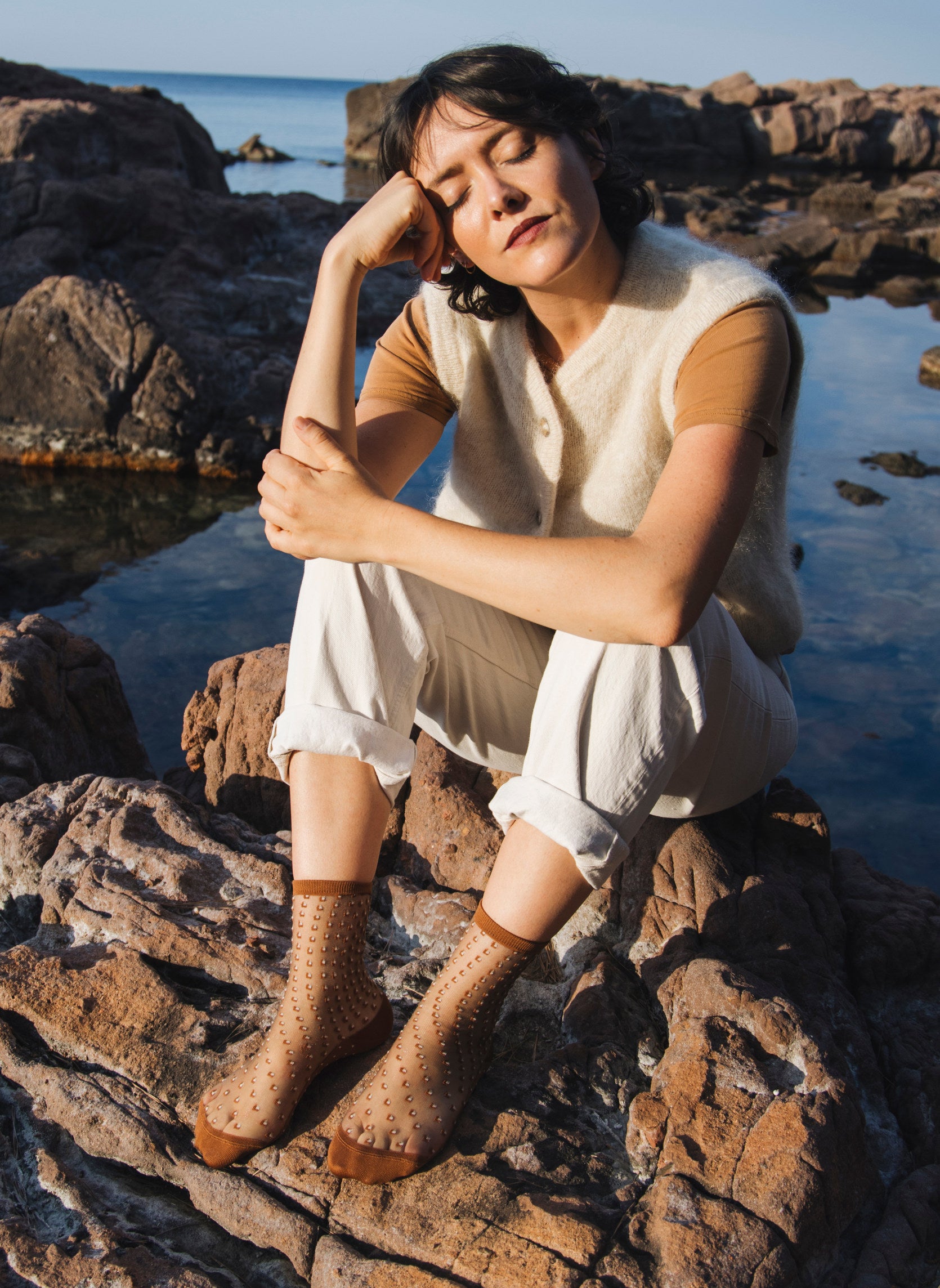 Chaussettes Transparentes à Pois Crescent Dunes Brune