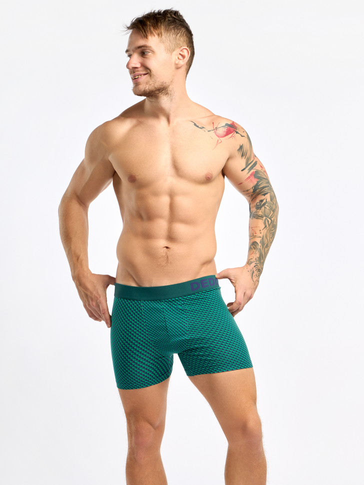 Boxer Homme Motif Jacquard Bleu & Vert