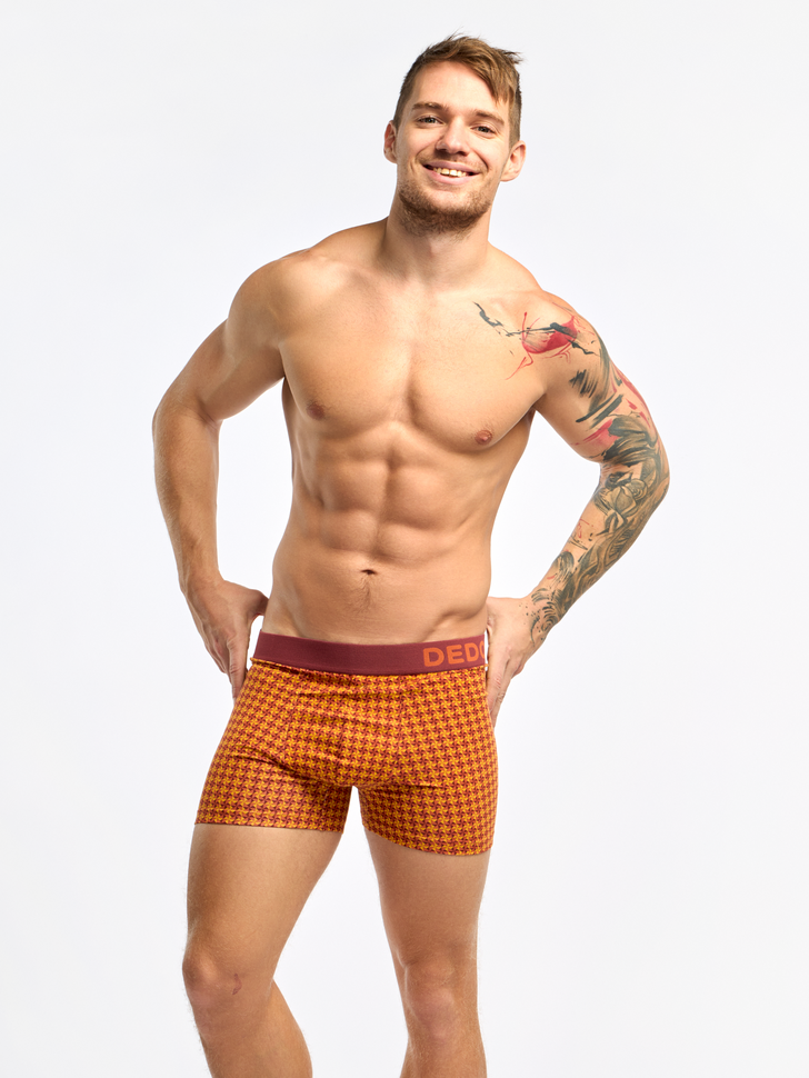 Boxer Homme Motif Jacquard Bordeaux & Jaune