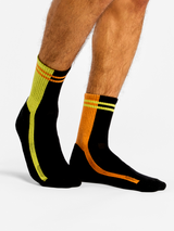 Chaussettes Sport Coolmax® courtes Rayures Orange et Vert Citron