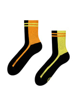 Chaussettes Sport Coolmax® courtes Rayures Orange et Vert Citron