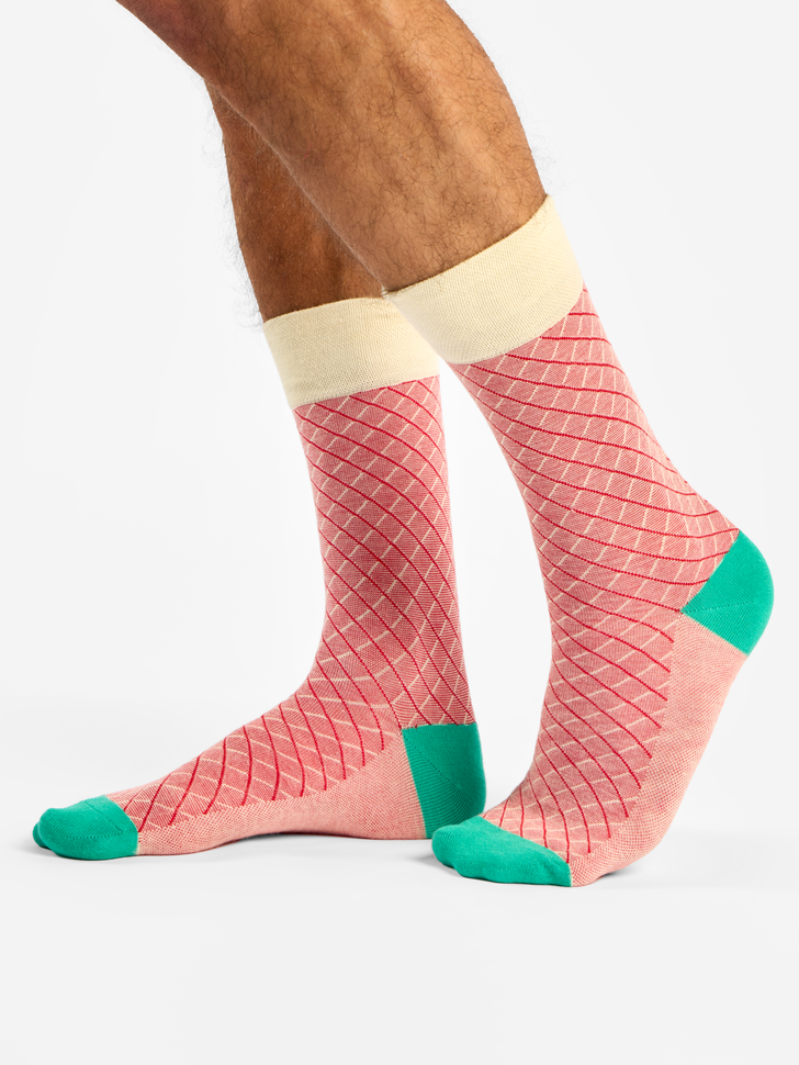 Chaussettes Bambou Jacquard Turquoise et Rouge