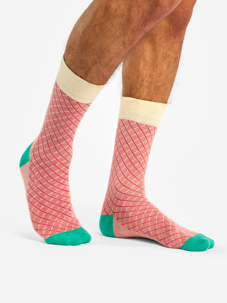 Chaussettes Bambou Jacquard Turquoise et Rouge