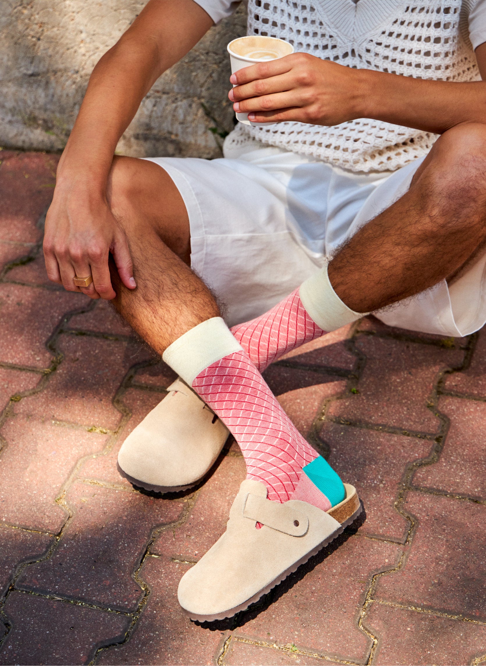 Chaussettes Bambou Jacquard Turquoise et Rouge