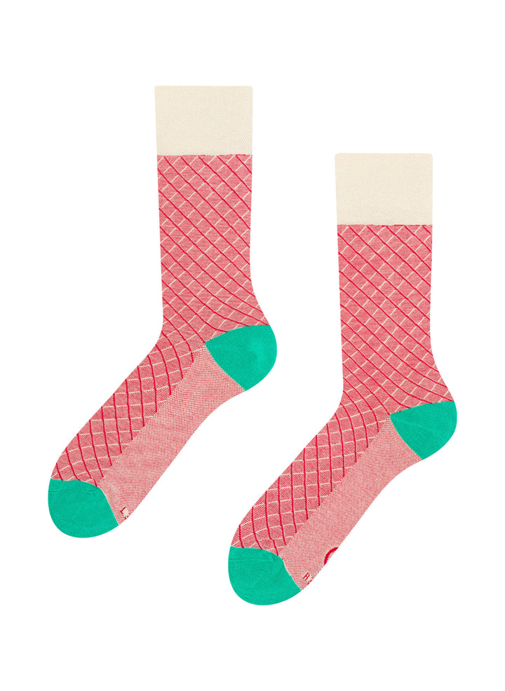 Chaussettes Bambou Jacquard Turquoise et Rouge - Dedoles