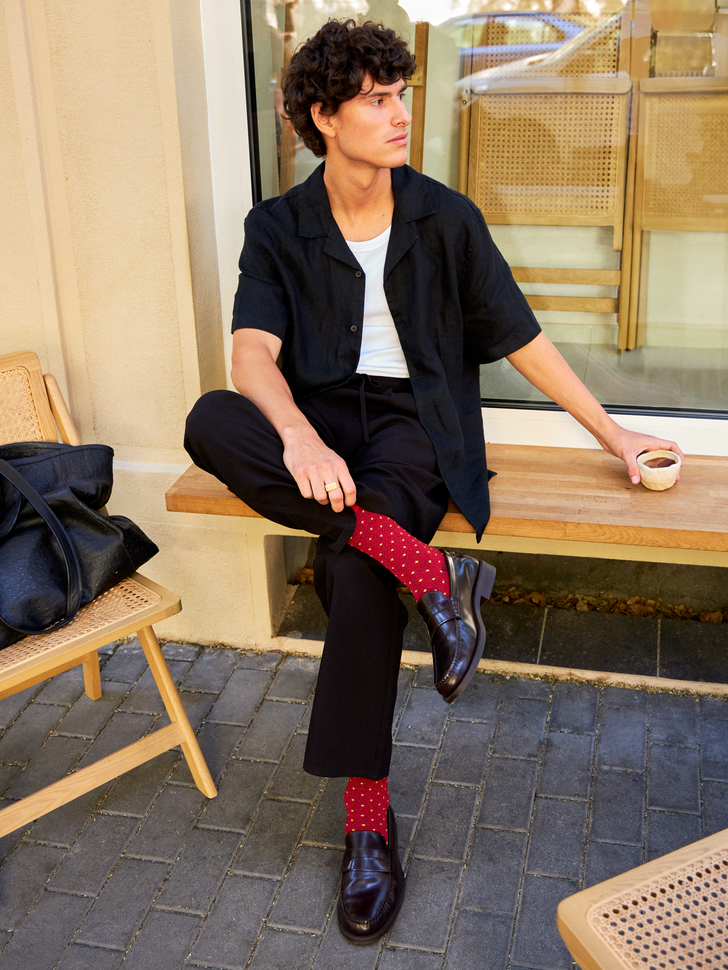 Chaussettes Bambou Jacquard Rouge Foncé et Jaune