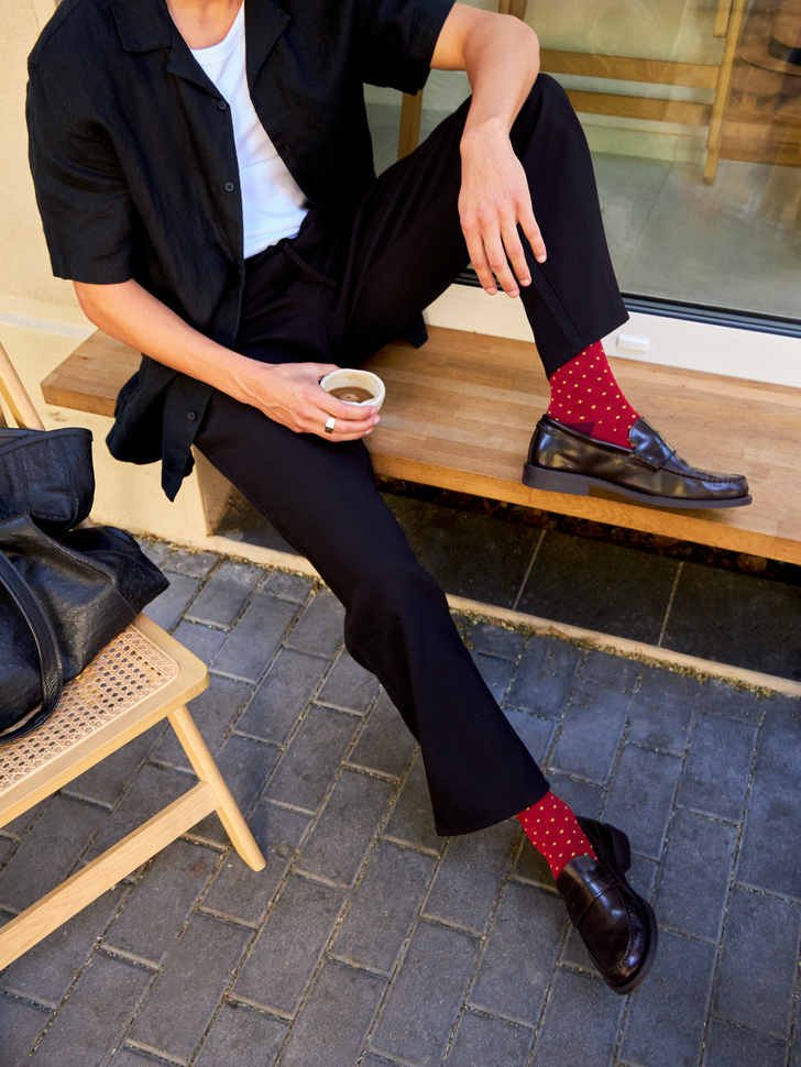 Chaussettes Bambou Jacquard Rouge Foncé et Jaune