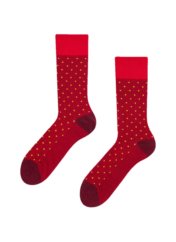 Chaussettes Bambou Jacquard Rouge Foncé et Jaune - Dedoles