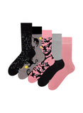 Lot de 5 Paires de Chaussettes Chats Roses