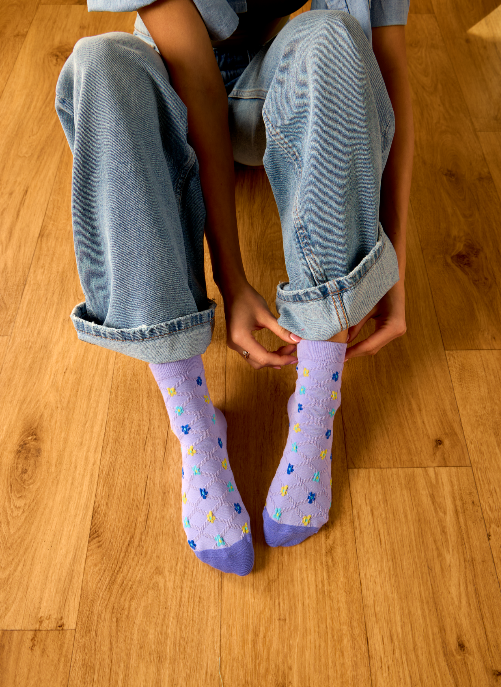 Chaussettes Courtes Cutecore Fleurs Violettes & Bleues - Dedoles