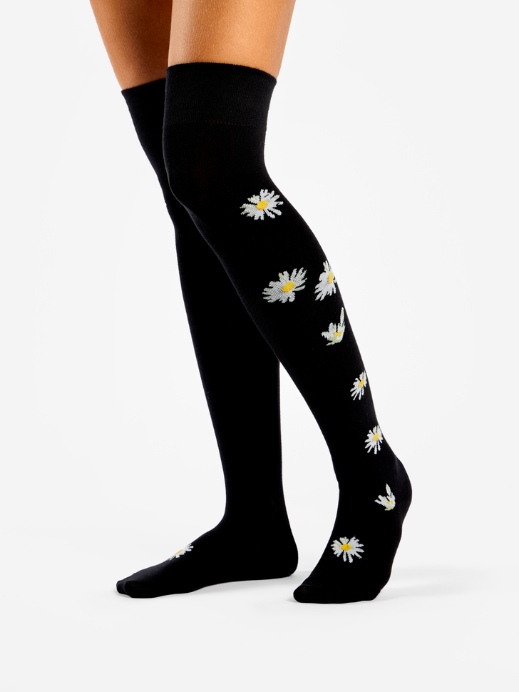 Chaussettes au-dessus des genoux Marguerites la Nuit