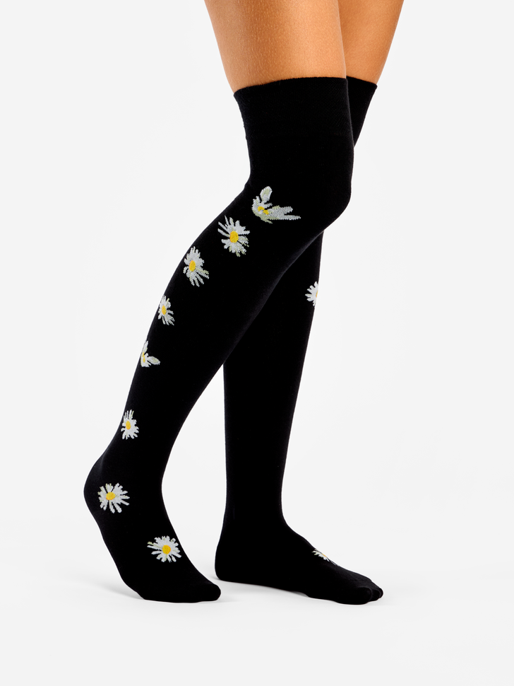 Chaussettes au-dessus des genoux Marguerites la Nuit