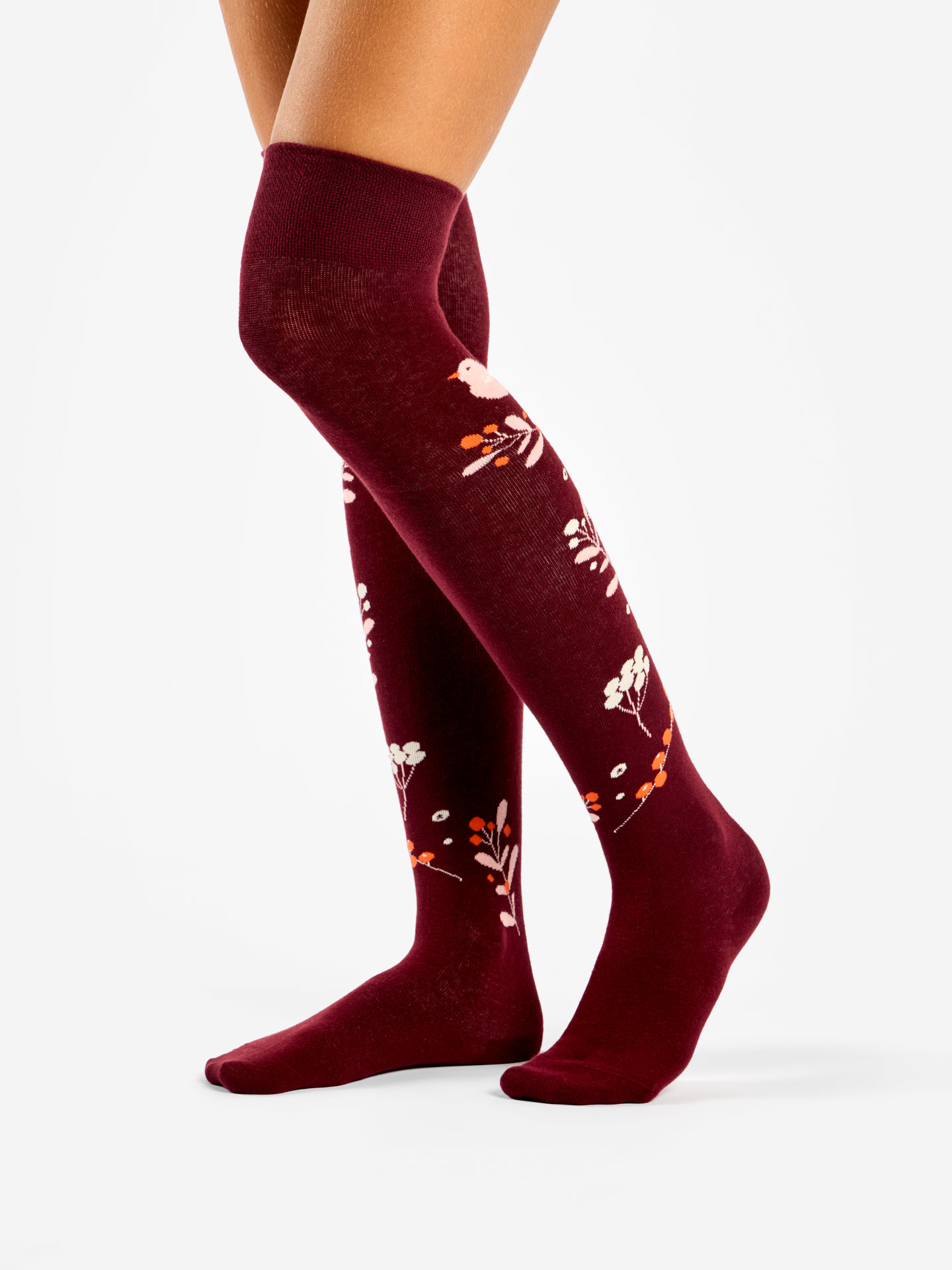 Chaussettes au-dessus des genoux Oiseaux et Baies