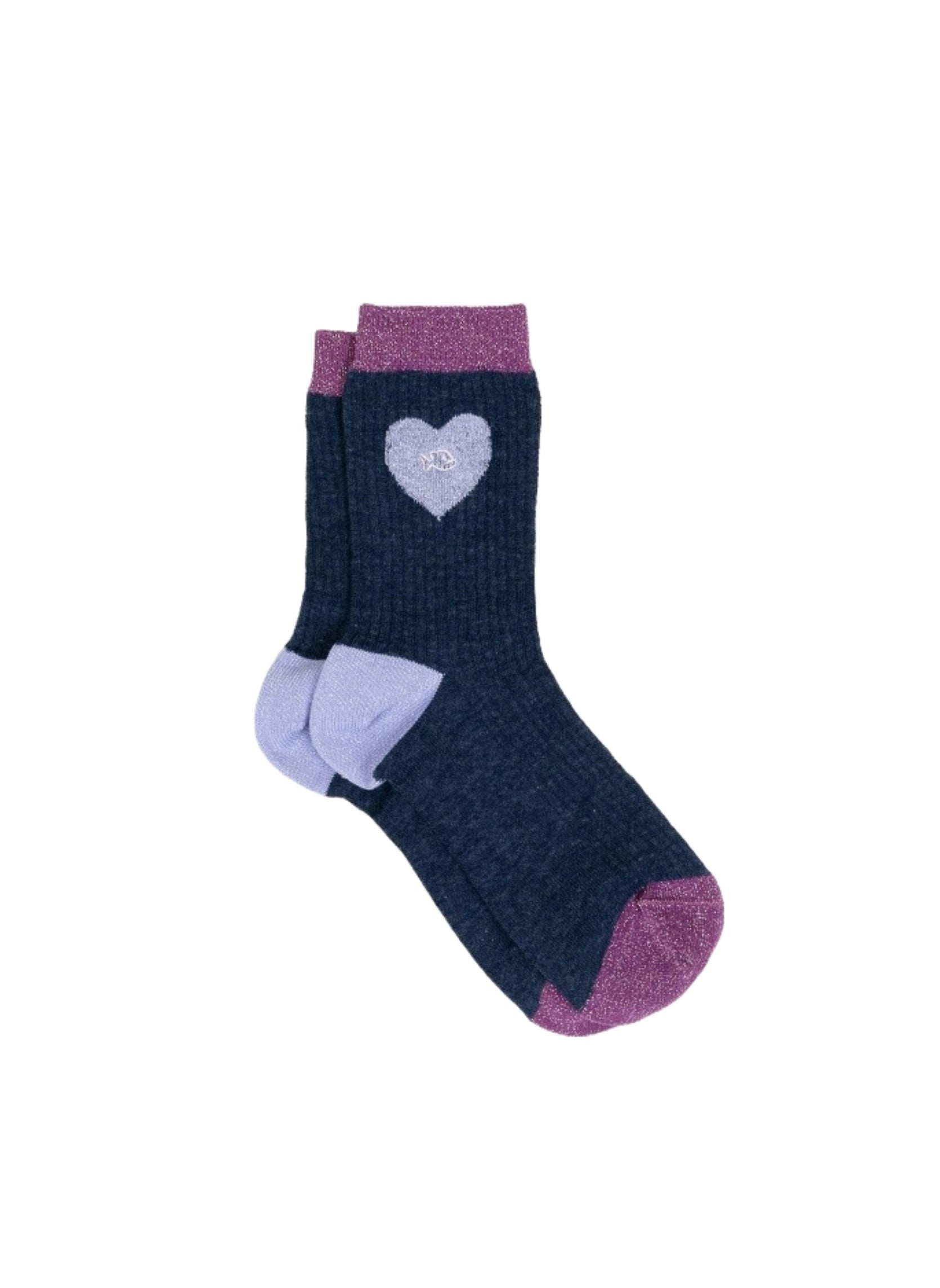 Chaussettes Cœur Pailleté - Bleu Marine et Violet
