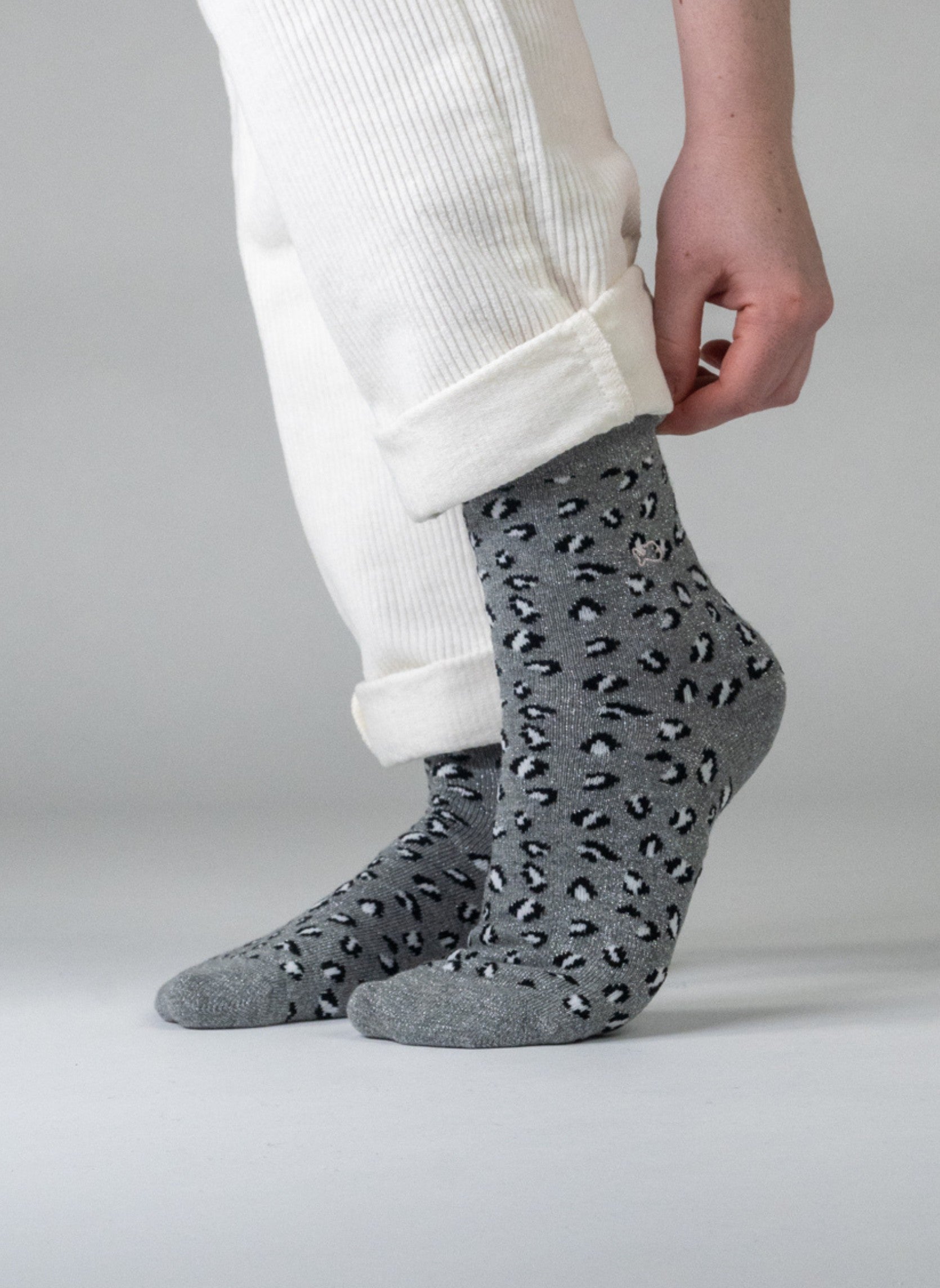 Chaussettes à Paillettes Léopard - Gris