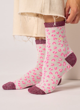 Chaussettes à Paillettes Léopard - Blanc & Rose