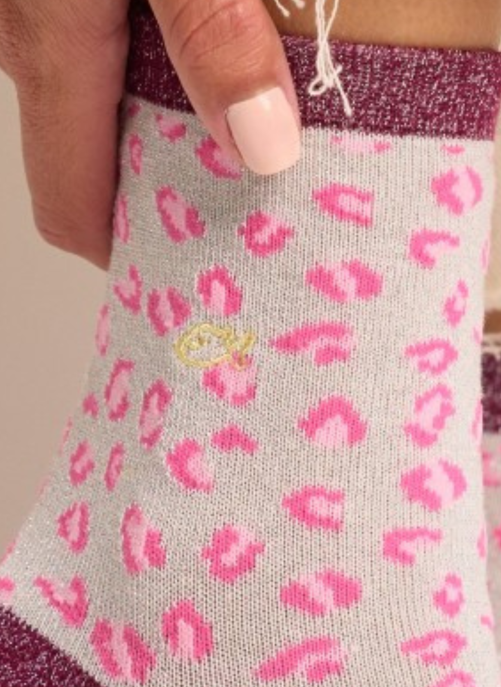 Chaussettes à Paillettes Léopard - Blanc & Rose